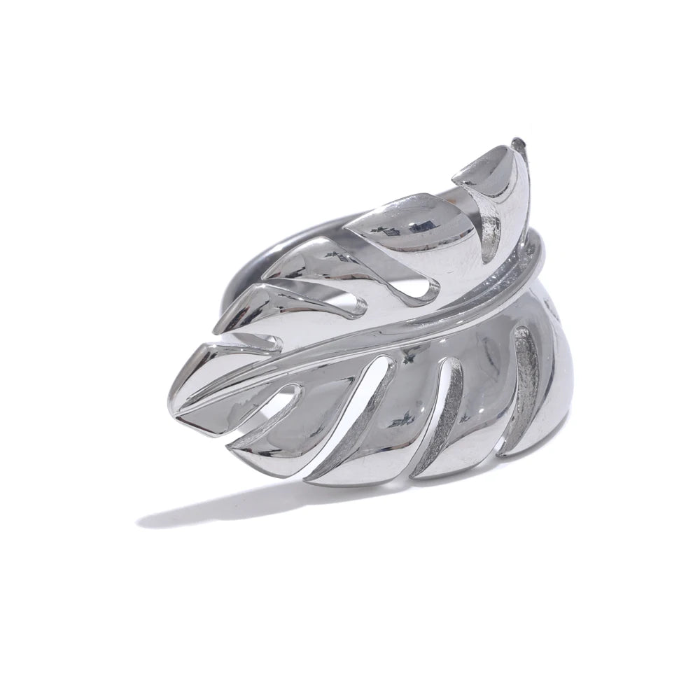 Yhpup-Aço Inoxidável Folhas de Metal Open Ring, Resistente à Água, À Prova de Ferrugem, Individualista, Design Elegante, Joalheria, Presente