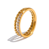 Yhpup-Anel de Zircônia Cúbica Delicada para Mulheres, Corrente Redonda Dupla, Anel Dourado, Impermeável, Jóias Baratas Diárias, Bijoux, 2024