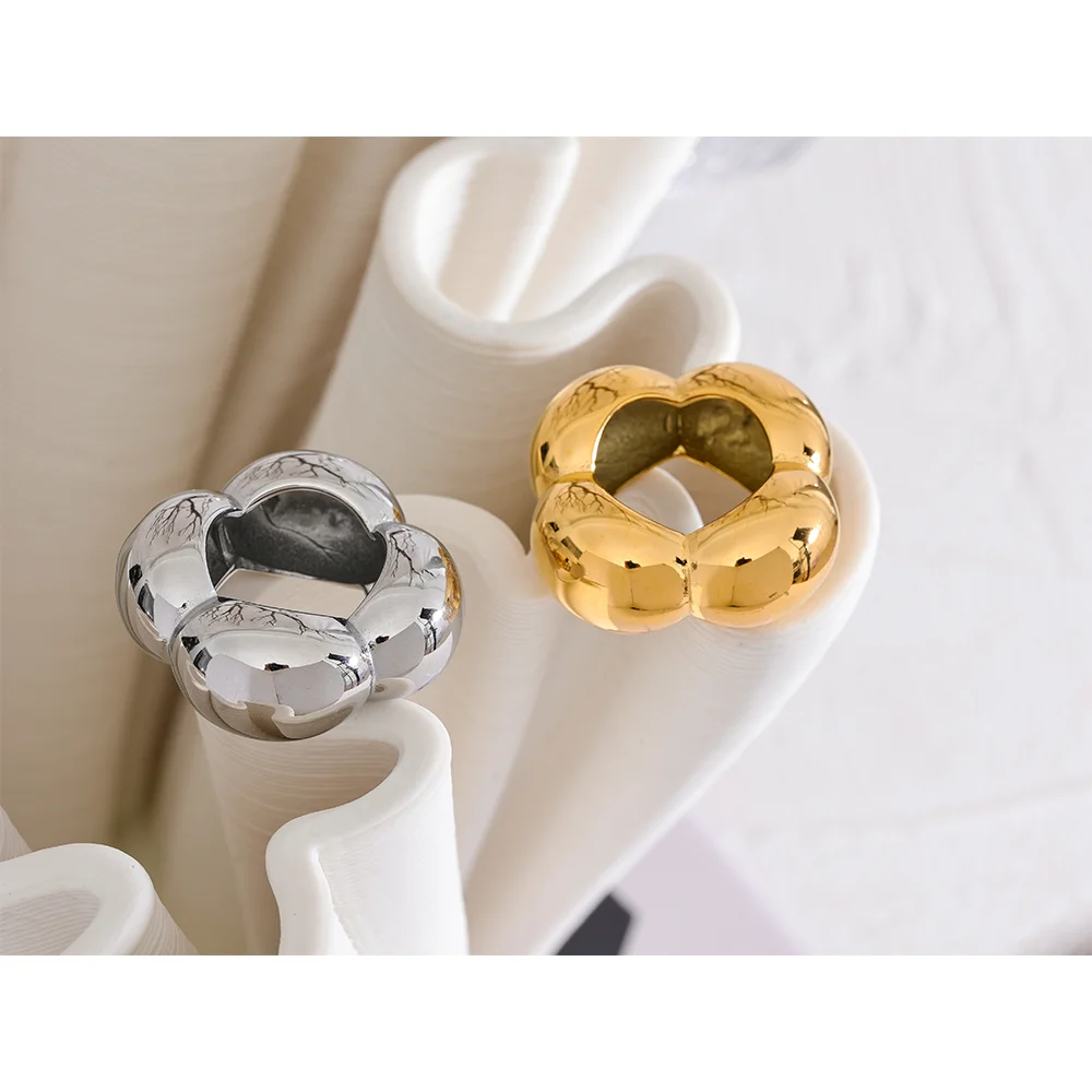 Yhpup 316l flor de aço inoxidável oco grande moda anel de declaração à prova dwaterproof água textura jóias atraente feminino bijoux presente