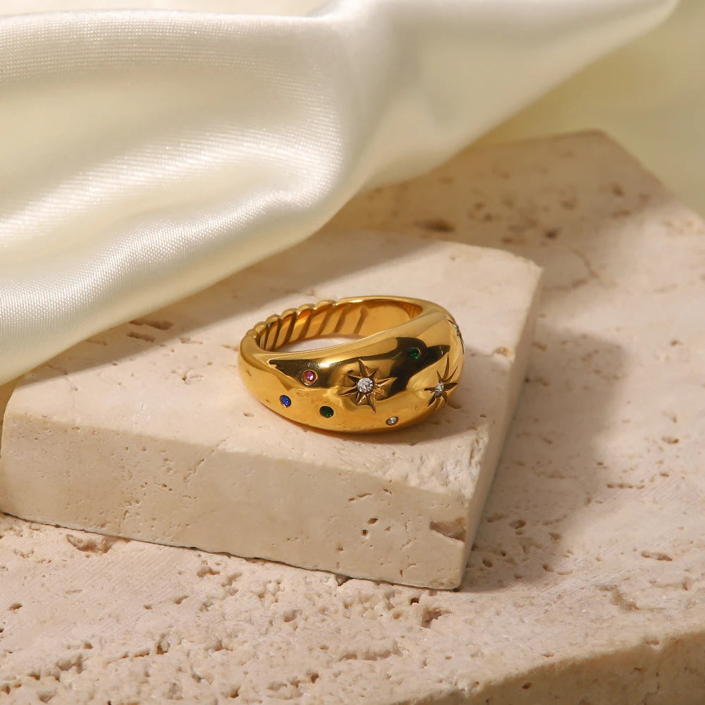 Youthway impermeável 18k cor de ouro geométrico aço inoxidável suave gordinho estrela anel bijoux femme novas jóias