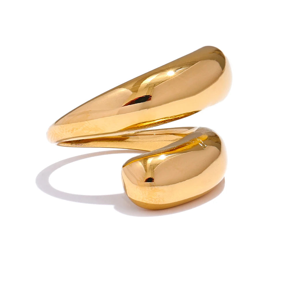 Yhpup-Anel Incomum de Aço Inoxidável Único, Resistente à Água, Banhado a PVD 18K, Metal Elegante Simples, Jóias, Moda