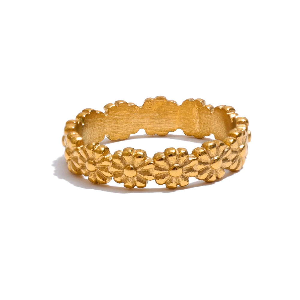 Anel Flor de Ouro 18k PVD para Mulheres Elegantes