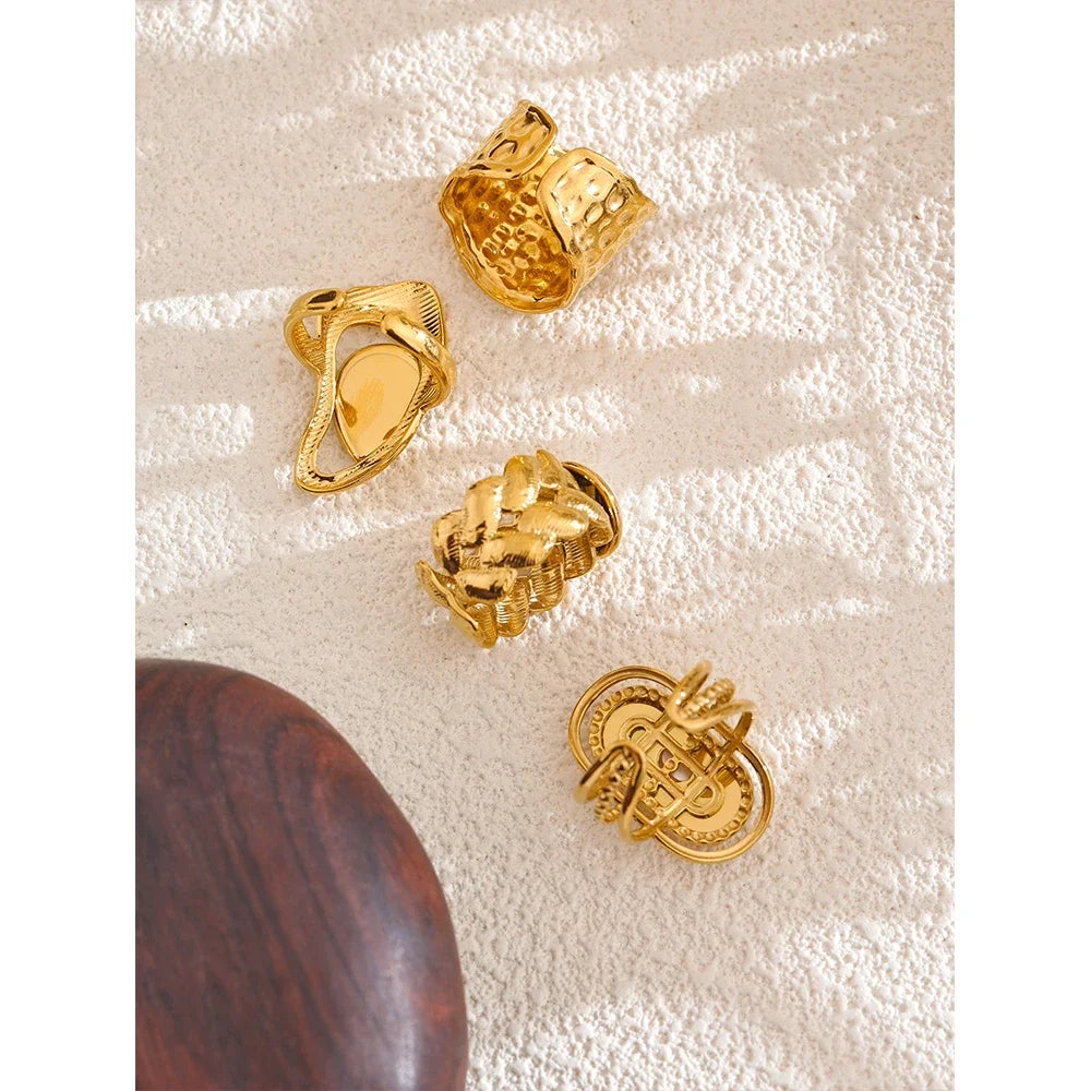 Yhpup-Shell Natural Geométrica Anel Aberto, 18K PVD Plated, Aço Inoxidável, Dedo Ajustável Acessórios de Jóias, Moda Popular
