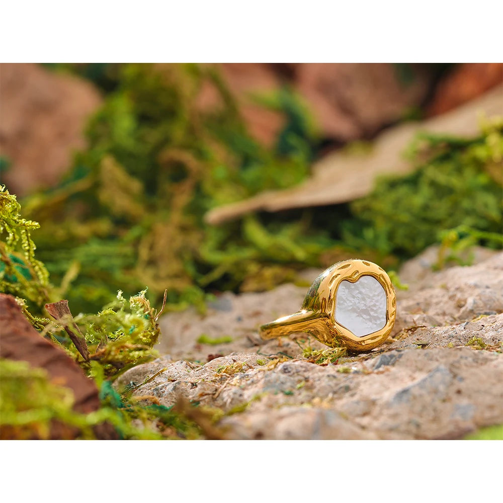 Yhpup-concha do mar anel dourado para mulheres, elenco de aço inoxidável, sem manchas, charme fashion, joias coreanas, luxo, in