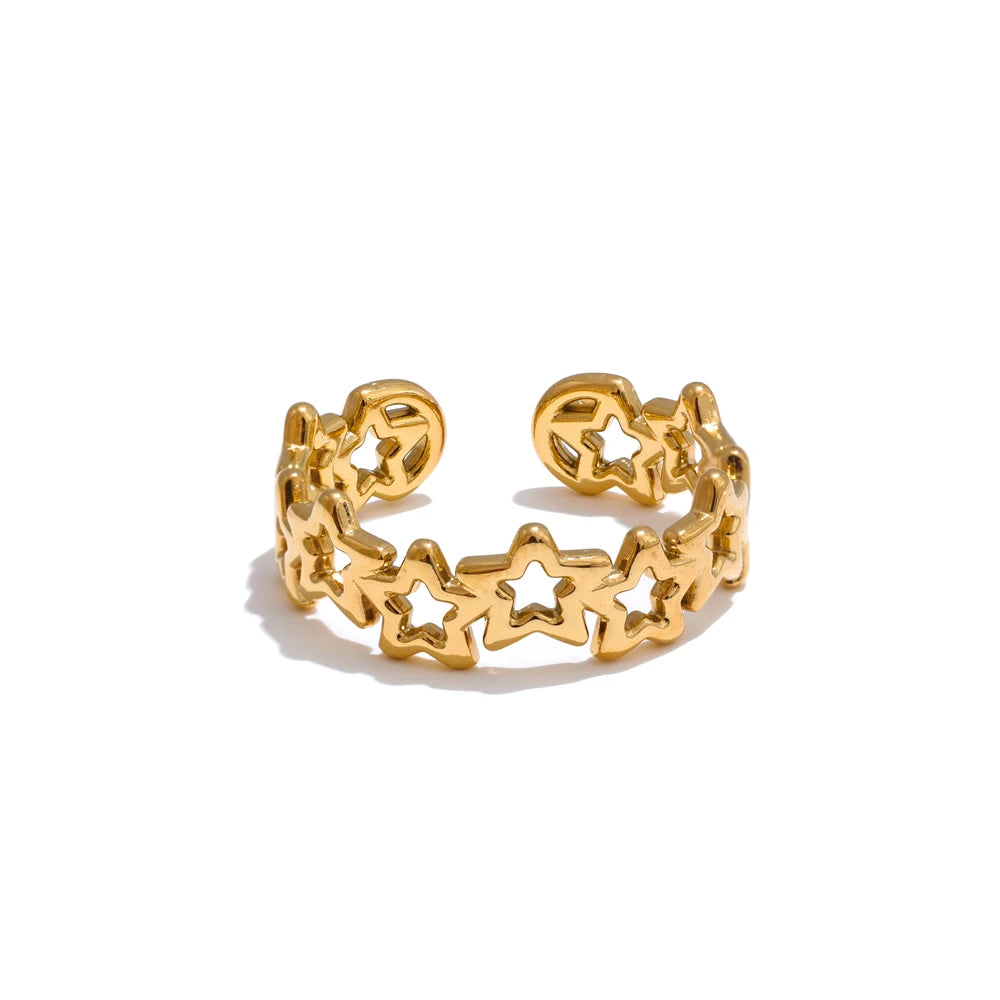 Yhpup alta qualidade ajustável aço inoxidável requintado metal estrela oco aberto anel para mulheres moda diária jóias atacado