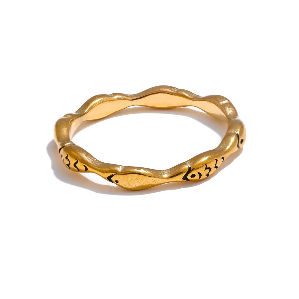 Anel Minimalista de Peixe Banhado a Ouro 18k
