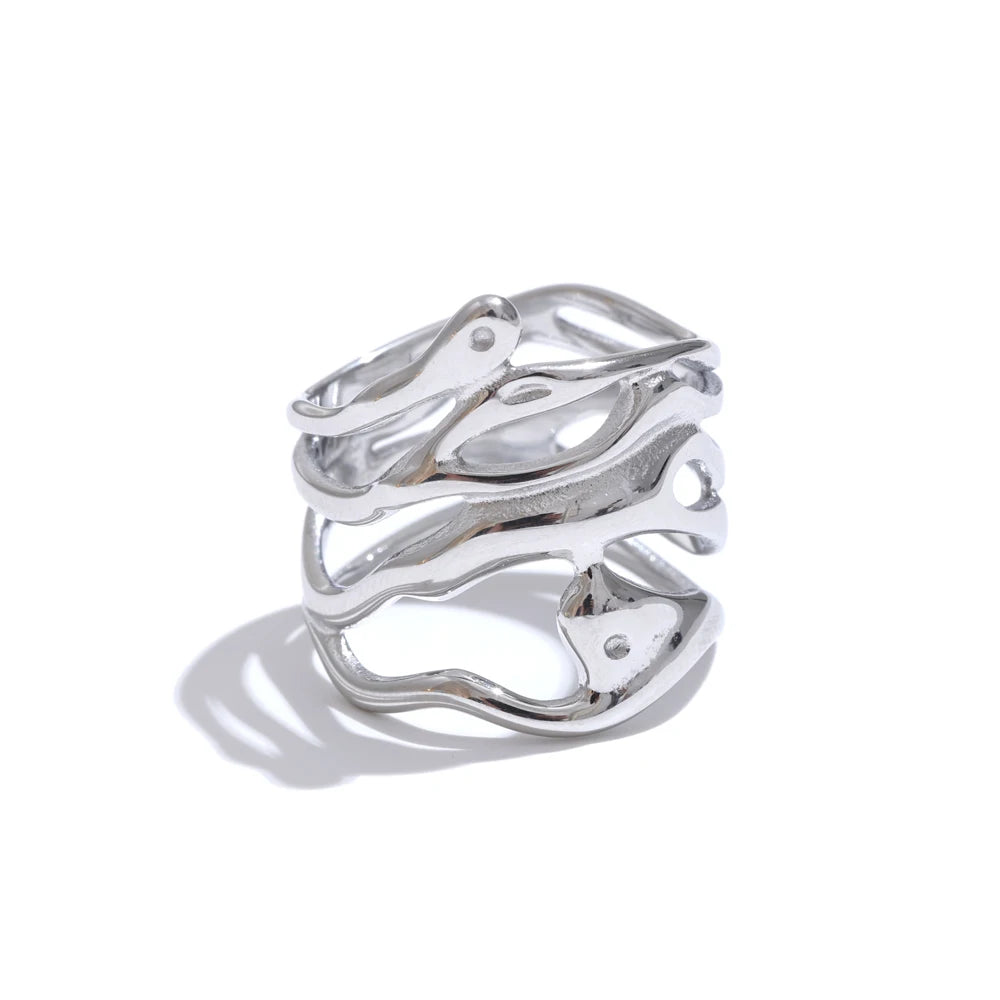Anel Geométrico Elegante Banhado a Ouro 18K