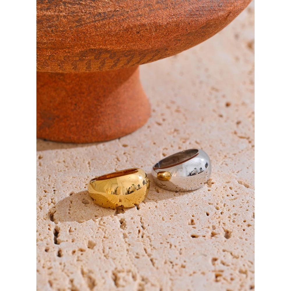 Anel Minimalista de Aço Inoxidável Banhado a Ouro 18K