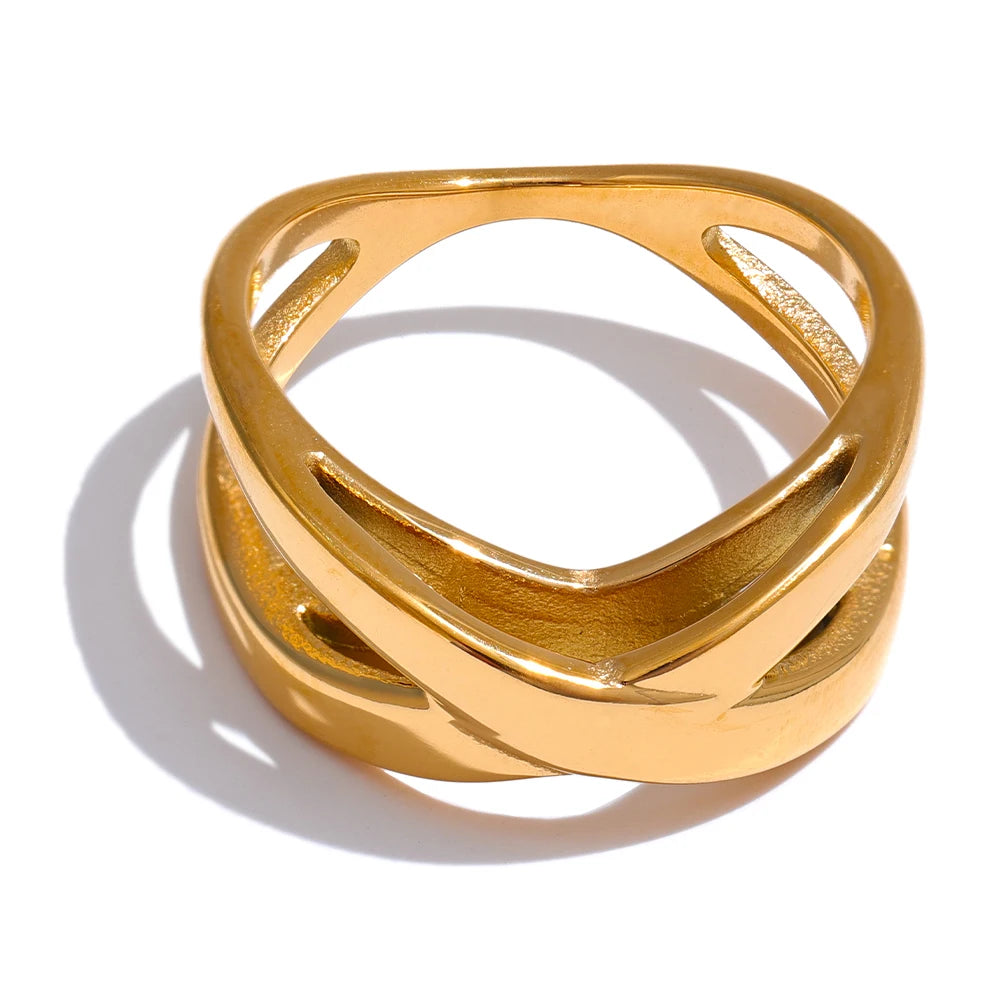 Anel Geométrico em Aço Inoxidável Yhpup, Banhado a Ouro 18K PVD, Minimalista Jóias Incomuns, Novo