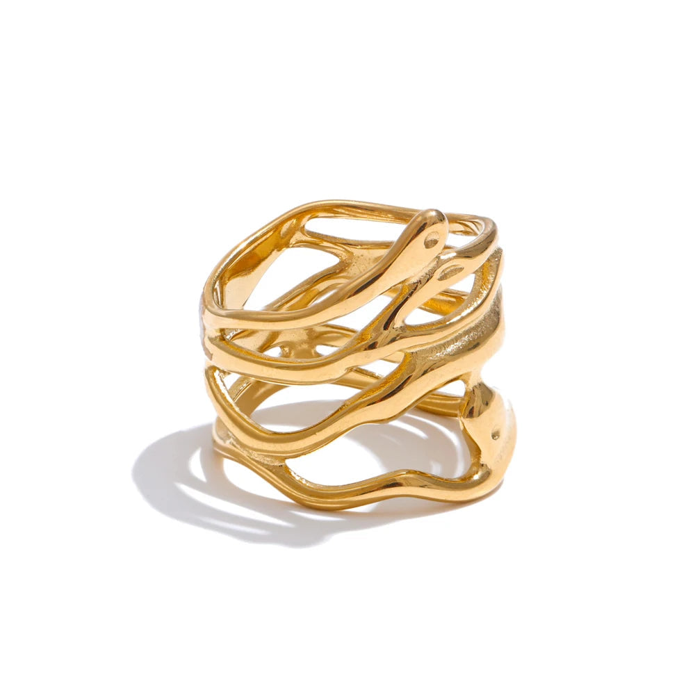 Anel Geométrico Elegante Banhado a Ouro 18K