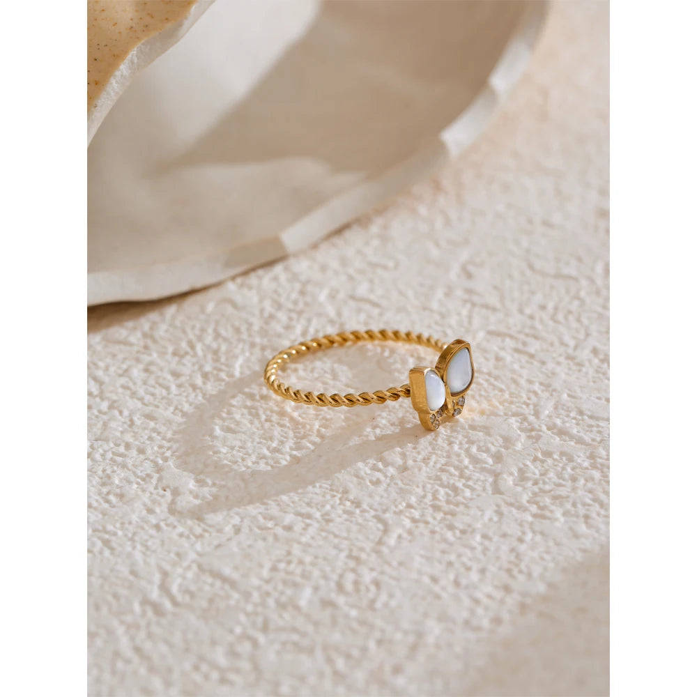 Anel Borboleta de Zircônia Banhado a Ouro 18k