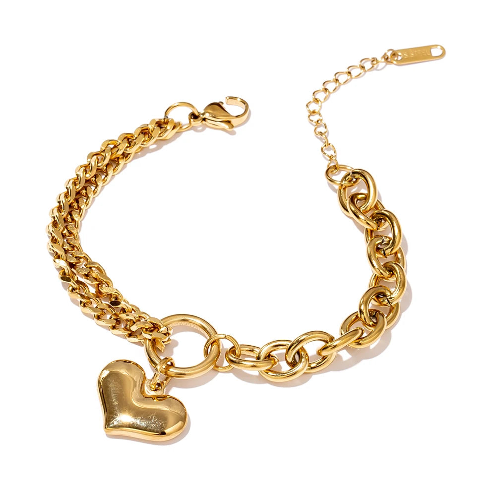 Pulseira De Coração Luxuosa Banhada a Ouro 18k