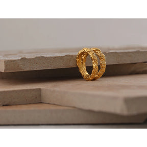 Yhpup anéis redondos de aço inoxidável para mulheres, textura dourada, metal banhado a 18 k, joias da moda, bagues despeje, presente feminino
