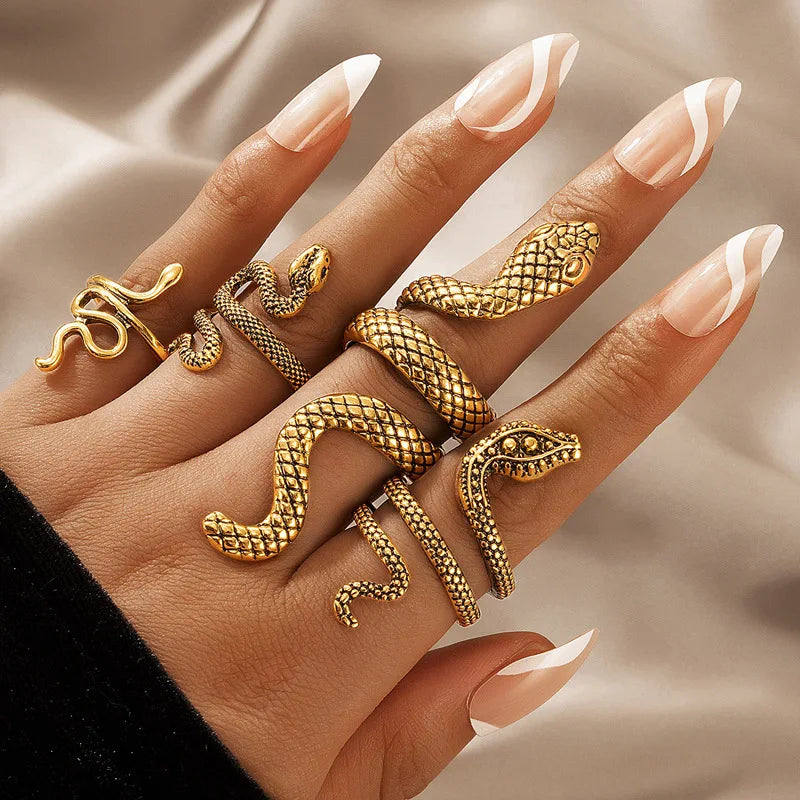 Conjunto de Anéis Serpentes de Ouro