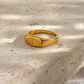 E.B. Belle-impermeável em aço inoxidável Oval Face Ring para senhora, zircão pavimentado Star Ring, resistente à água, anéis banhados a ouro 18k, 3A, novo
