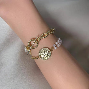 Pulseira Dupla Retro com Pérolas