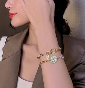 Pulseira Dupla Retro com Pérolas