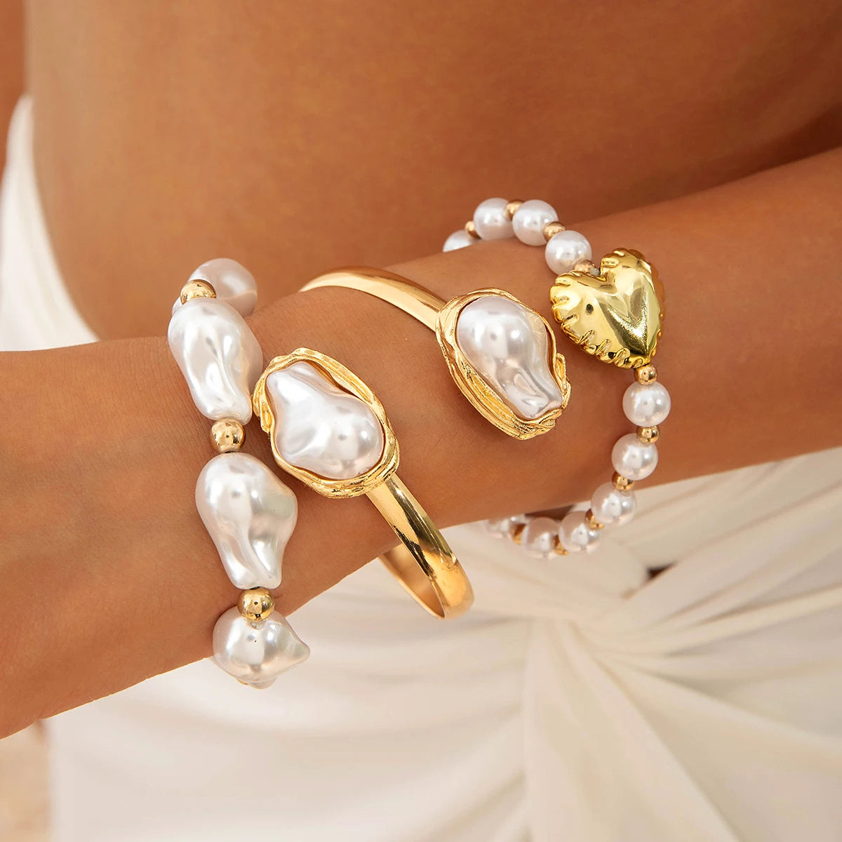 Conjunto de Pulseiras Elegância Perolada