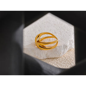 Anel Geométrico em Aço Inoxidável Yhpup, Banhado a Ouro 18K PVD, Minimalista Jóias Incomuns, Novo