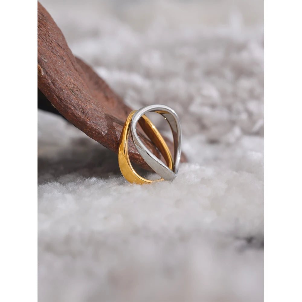 Yhpup-Minimalista Anel de Aço Inoxidável, Duplo Cor, Tecnologia Moda, Impermeável, Personalizado, Jóias Popular, Bijoux Ete, 2024