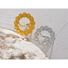 Yhpup aço inoxidável redondo oco grande aberto anel personalizado moda vintage metal hiperbólico na moda jóias bijoux anillo