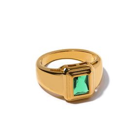 Yhpup branco verde zircônia cúbica quadrado de aço inoxidável à prova dwaterproof água anel charme textura elegante jóias de ouro