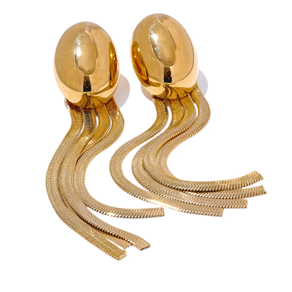 Brinco Oval Com Corrente Banhado a Ouro 18k