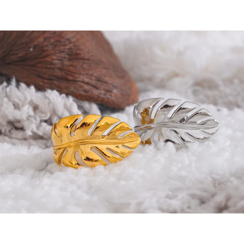 Yhpup-Aço Inoxidável Folhas de Metal Open Ring, Resistente à Água, À Prova de Ferrugem, Individualista, Design Elegante, Joalheria, Presente