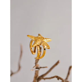 Yhpup-316L Aço inoxidável Starfish Open Ring, ajustável 18K Gold PVD Plated Metal, verão jóias personalizadas para férias