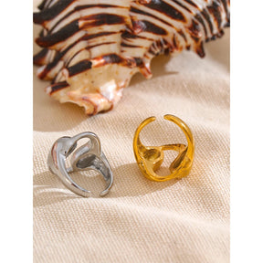 Yhpup-Água Gota Oco Aberto Anel Largo, aço inoxidável impermeável, 18K PVD Plated Textura, Charme Finger Jewelry Gift
