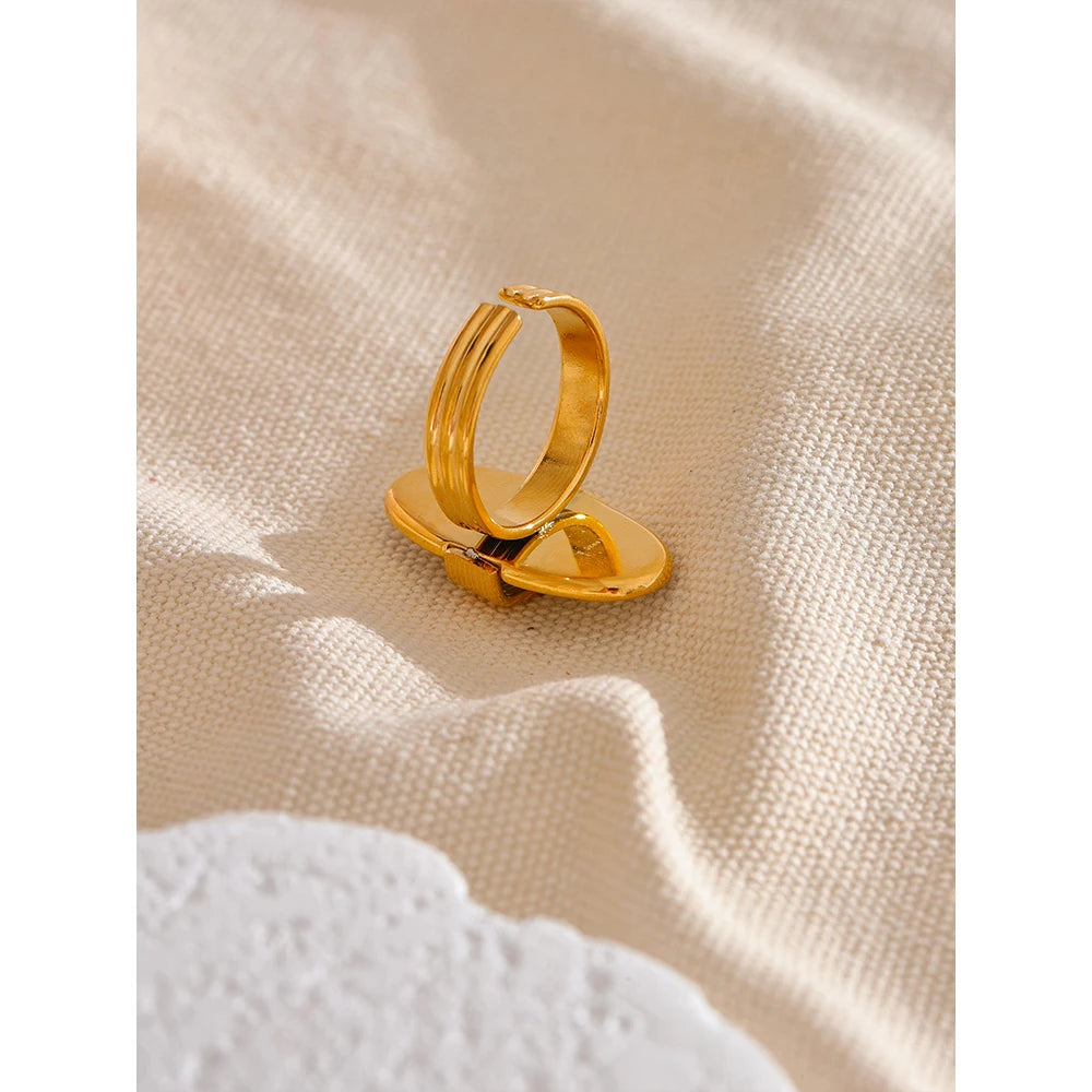 Yhpup-Anel Aberto de Aço Inoxidável Geométrico, Concha Natural, Cor Dourada, 18K PVD Banhado, Alta Qualidade, França Finger Jewelry, Luxo, 2024