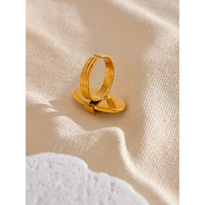 Yhpup-Anel Aberto de Aço Inoxidável Geométrico, Concha Natural, Cor Dourada, 18K PVD Banhado, Alta Qualidade, França Finger Jewelry, Luxo, 2024