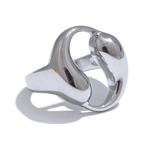 Yhpup-Água Gota Oco Aberto Anel Largo, aço inoxidável impermeável, 18K PVD Plated Textura, Charme Finger Jewelry Gift