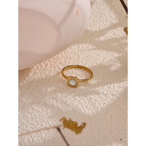 Yhpup-Shell Natural Quadrado Anel Fino, Aço Inoxidável 316L, Cor do Ouro Charme, Jóias Chic, 18K PVD banhado, à prova d'água