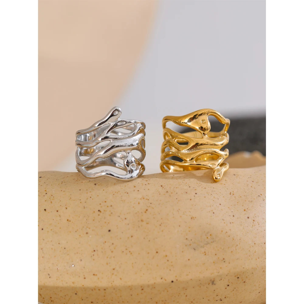 Anel Geométrico Elegante Banhado a Ouro 18K