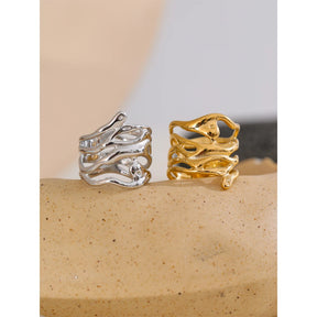 Anel Geométrico Elegante Banhado a Ouro 18K