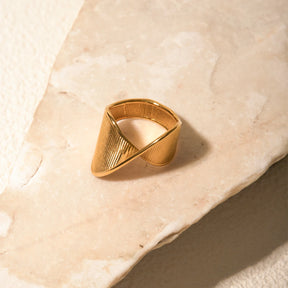 Youthway-Anéis geométricos texturizados de aço inoxidável para mulheres, metal texturizado dourado, chapeado 18 K, joias da moda, presente feminino