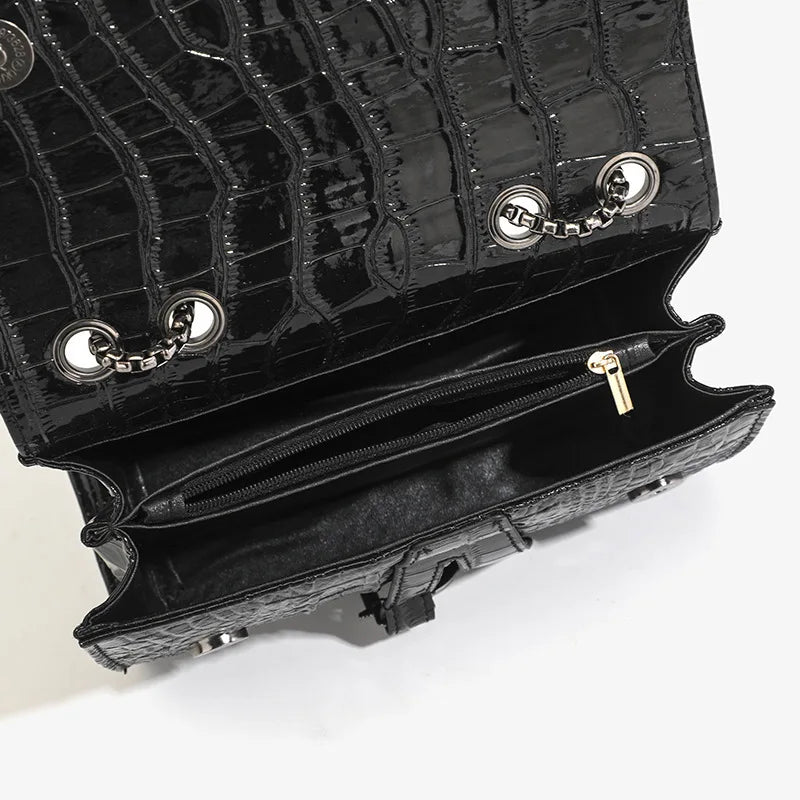 Bolsa Feminina Tiracolo Textura Croco com Corrente Luxo Ravena