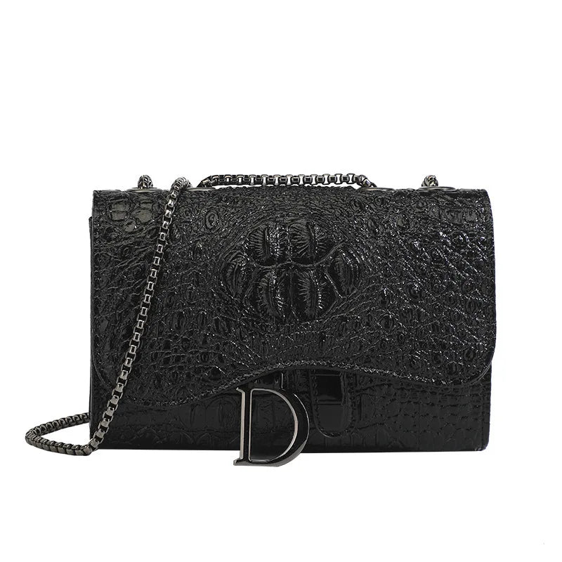 Bolsa Feminina Tiracolo Textura Croco com Corrente Luxo Ravena
