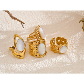Yhpup-Shell Natural Geométrica Anel Aberto, 18K PVD Plated, Aço Inoxidável, Dedo Ajustável Acessórios de Jóias, Moda Popular