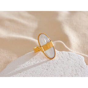 Yhpup-Anel Aberto de Aço Inoxidável Geométrico, Concha Natural, Cor Dourada, 18K PVD Banhado, Alta Qualidade, França Finger Jewelry, Luxo, 2024