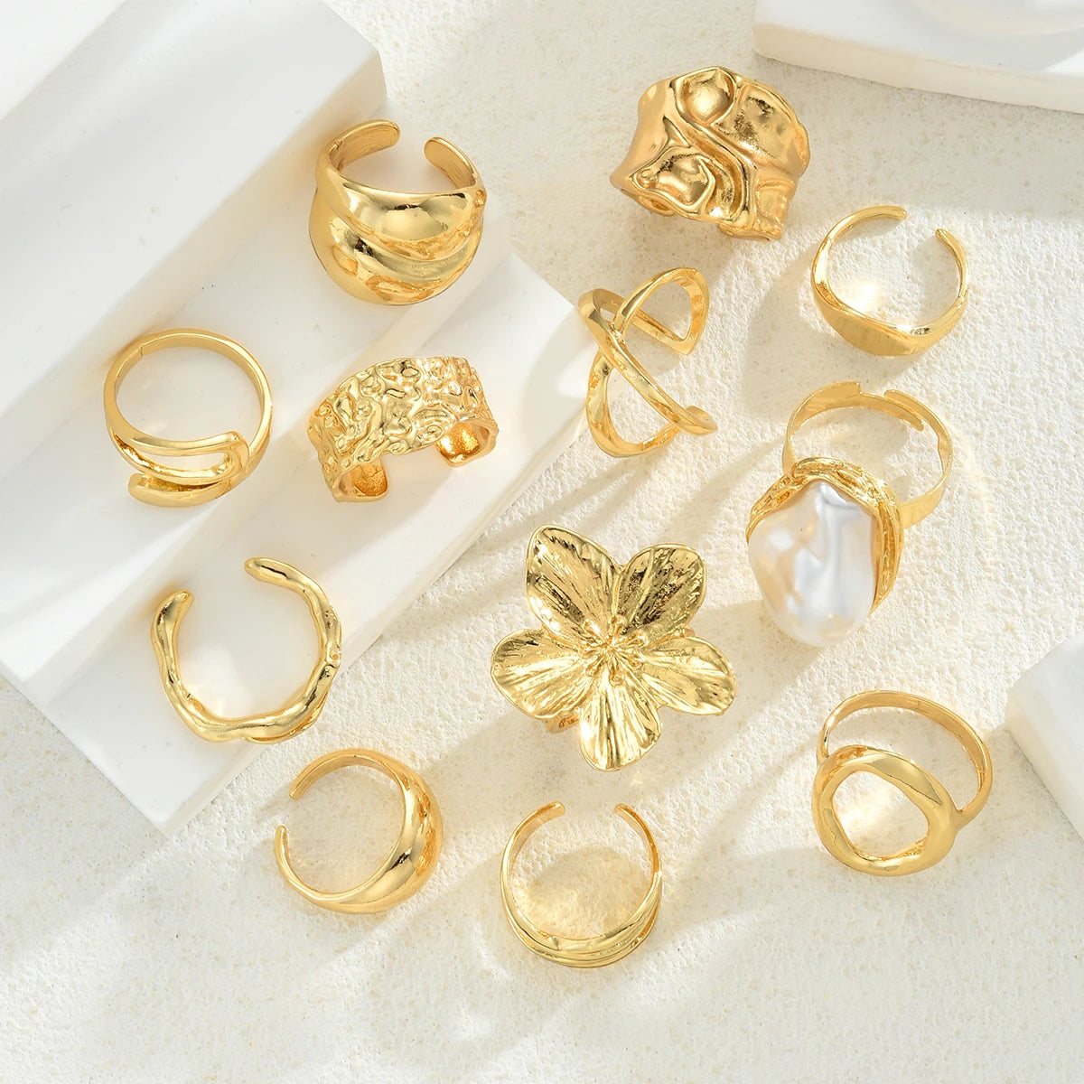 Conjunto de Anéis Jardim Dourado