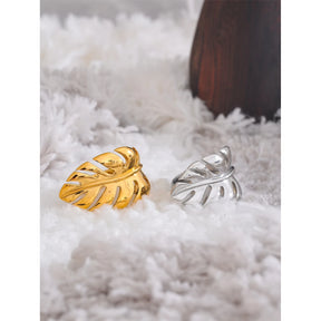 Yhpup-Aço Inoxidável Folhas de Metal Open Ring, Resistente à Água, À Prova de Ferrugem, Individualista, Design Elegante, Joalheria, Presente