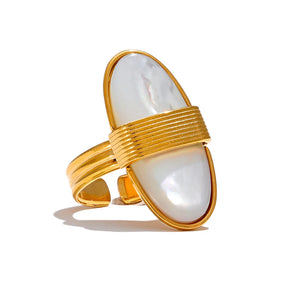 Yhpup-Anel Aberto de Aço Inoxidável Geométrico, Concha Natural, Cor Dourada, 18K PVD Banhado, Alta Qualidade, França Finger Jewelry, Luxo, 2024