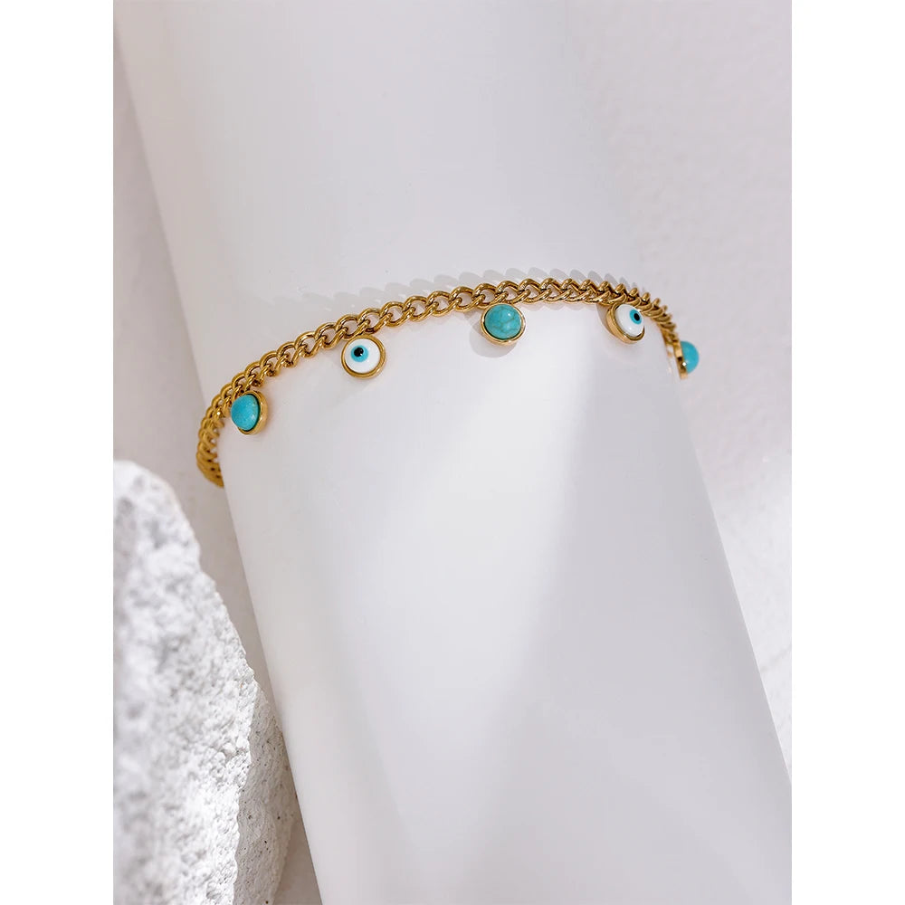 Pulseira Turquesa Banhada a Ouro 18k