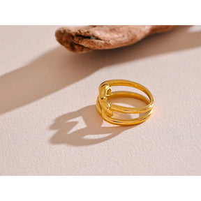 Yhpup-Handmade Geométrico Amor Anel Do Coração, Metal De Aço Inoxidável, 18K PVD Plated Textura, Charme Finger Jewelry, Camada Distintiva, Novo