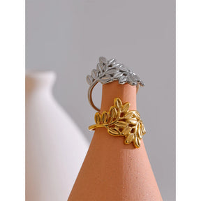 Yhpup folha de metal de aço inoxidável folhas anel aberto moda diária barato jóias 18k pvd banhado atacado