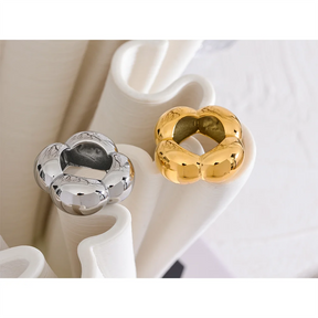 Yhpup 316l flor de aço inoxidável oco grande moda anel de declaração à prova dwaterproof água textura jóias atraente feminino bijoux presente