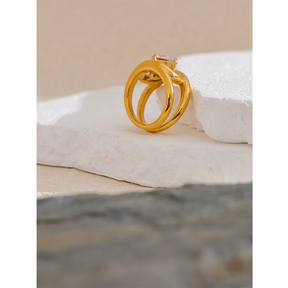 Yhpup brilhante aaa zircônia cúbica aço inoxidável cor de ouro pvd anel banhado temperamento moda feminina moda dedo jóias presente