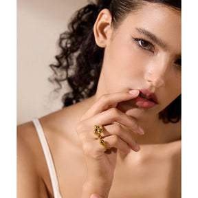 Yhpup Anel de moda individualista criativo de aço inoxidável à prova d'água ouro prata cor textura joias para presente feminino
